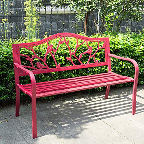 Creative LDF Panca da Giardino da 130 Cm Panchina da Esterno in Metallo per 2 Posti, Panca da Giardino in Acciaio con Braccioli, Rossa