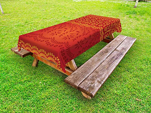 ABAKUHAUS Floreale Tovaglia da Esterno, Tradizionale e Verdure a Foglia, Tovaglia da Picnic Lavabile Decorativa, 145 cm x 210 cm, Vermilion Rubino