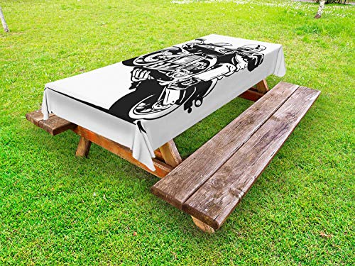 ABAKUHAUS Motociclo Tovaglia da Esterno, Cavaliere Freddo Facendo Uno Stunt, Tovaglia da Picnic Lavabile Decorativa, 145 cm x 265 cm, Charcoal Grey Bianco
