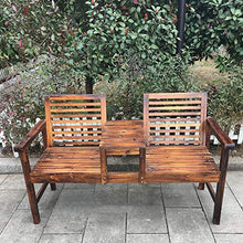 Panca Per Terrazza da Giardino All'aperto, Combinazione Di Tavolo E Sedia Per Balcone A Doppio Sedile In Legno Massello Anticorrosivo,Panchina Con Schienale, Tavolo Con Foro Per Ombrellone,Per Porti