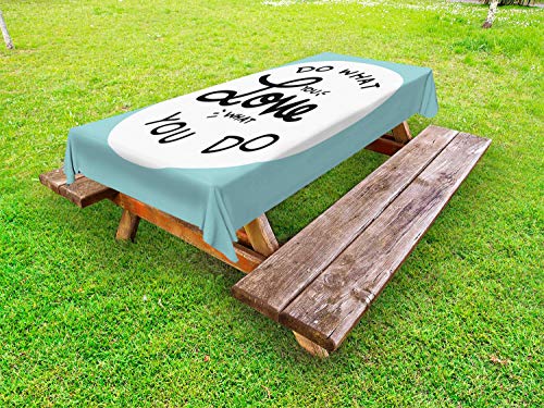 ABAKUHAUS Motivazione Tovaglia da Esterno, Positive Formulazione Semplice, Tovaglia da Picnic Lavabile Decorativa, 145 cm x 265 cm, Turchese Nero Bianco
