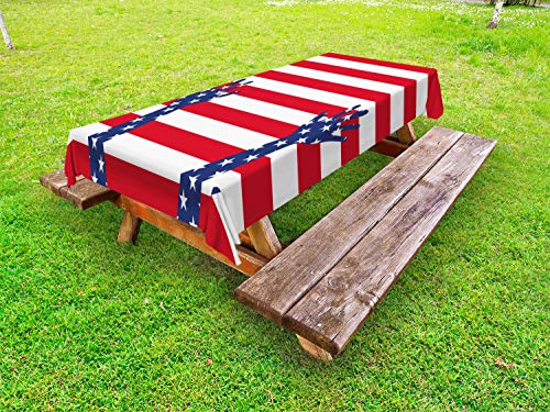 ABAKUHAUS Giorno della Memoria Tovaglia da Esterno, Deformed American Flag, Tovaglia da Picnic Lavabile Decorativa, 145 cm x 210 cm, Night Blue Vermilion