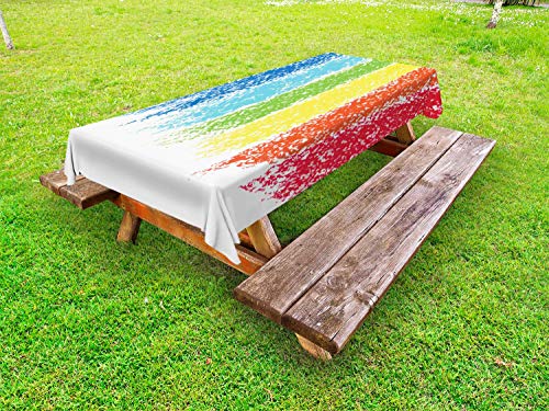 ABAKUHAUS Arcobaleno Tovaglia da Esterno, Allegro Pastel Pittura, Tovaglia da Picnic Lavabile Decorativa, 145 cm x 265 cm, Multicolore