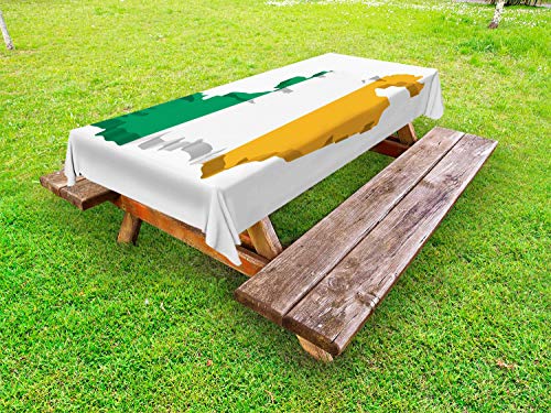ABAKUHAUS Irlanda Mappa Tovaglia da Esterno, Computer Graphic Layout, Tovaglia da Picnic Lavabile Decorativa, 145 cm x 265 cm, Verde Marigold And White