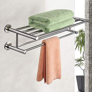 Alfaview 24 '' Portasciugamani, Mensole per asciugamani in acciaio inossidabile, Portasciugamani a parete Organizer Portasciugamani Portaoggetti da bagno-60 cm * 23 cm * 15 cm（Argento）