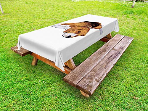 ABAKUHAUS Beagle Tovaglia da Esterno, Prima di addormentarsi Dog, Tovaglia da Picnic Lavabile Decorativa, 145 cm x 210 cm, Sabbia Brown Charcoal Grey