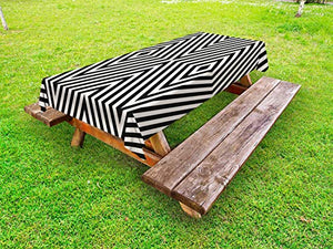 ABAKUHAUS Banda Tovaglia da Esterno, Illusione Ottica Rombi, Tovaglia da Picnic Lavabile Decorativa, 145 cm x 305 cm, Eggshell Antracite