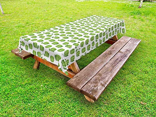 ABAKUHAUS Agricoltura Tovaglia da Esterno, Cavolo Lattuga Graphic, Tovaglia da Picnic Lavabile Decorativa, 145 cm x 210 cm, Felce Verde Bianco