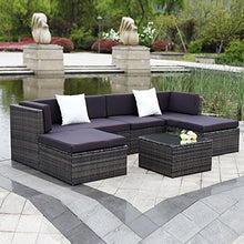 IKAYAA 7pcs Ammortizzata Esterna Divano Mobili da Giardino Patio Set Ottomano Angolo Divano Componibile in Vimini Mobili in Rattan TUV Test Report