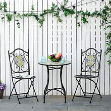 Outsunny Set Tavolo e Sedie da Giardino 3 Pezzi, Mobili da Esterno Pieghevoli in Metallo con Maioliche Colorate