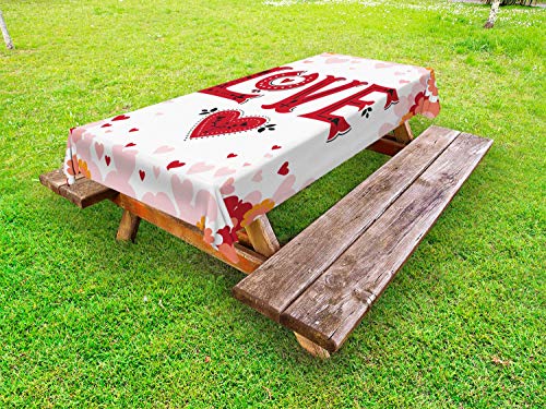 ABAKUHAUS Vintage Valentine Tovaglia da Esterno, Amore Pastello Flora, Tovaglia da Picnic Lavabile Decorativa, 145 cm x 210 cm, Multicolore