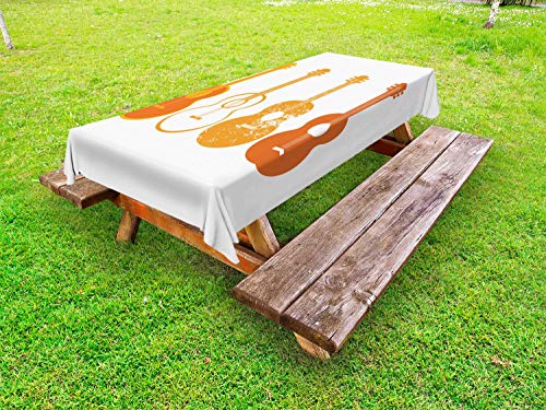 ABAKUHAUS Nazione Tovaglia da Esterno, Grunge Chitarre Acustiche, Tovaglia da Picnic Lavabile Decorativa, 145 cm x 305 cm, Orange e Arancione Bruciato