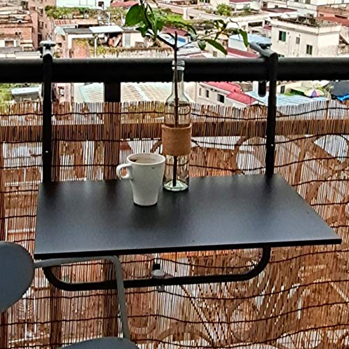 Tavolo Pieghevole Ringhiera del Balcone,Tavolo da Appendere a Sospensione Giardino Esterno 60x40cm,Tavolo da Terrazzo Regolabile Scrivania Portatile,Bar Patio Tavolino da Caffè da Parete,Nero