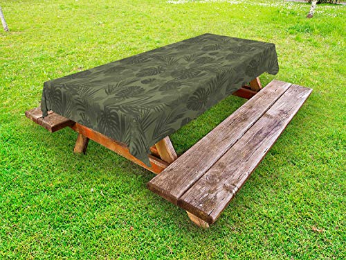 ABAKUHAUS Colori hawaiane Tovaglia da Esterno, Le Piante monocromatiche, Tovaglia da Picnic Lavabile Decorativa, 145 cm x 305 cm, Army Green Slate Brown