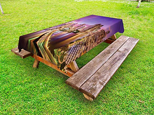 ABAKUHAUS Città Tovaglia da Esterno, Colpo di Miami del Centro Florida, Tovaglia da Picnic Lavabile Decorativa, 145 cm x 265 cm, Multicolore