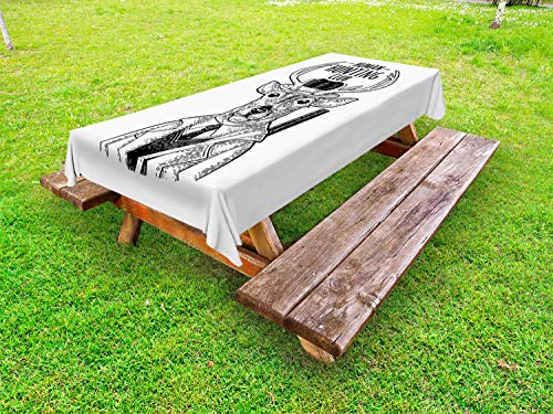 ABAKUHAUS Caccia dei Cervi Tovaglia da Esterno, Sarcastico Umorismo Sketch, Tovaglia da Picnic Lavabile Decorativa, 145 cm x 265 cm, Charcoal Grey And White