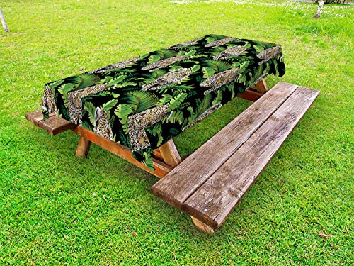 ABAKUHAUS Natura Tovaglia da Esterno, Selvatiche Leopardi Foglie di Palma, Tovaglia da Picnic Lavabile Decorativa, 145 cm x 210 cm, Charcoal Grey Brown