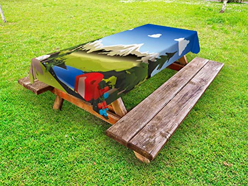 ABAKUHAUS Montagne Tovaglia da Esterno, Campeggio in Valle, Tovaglia da Picnic Lavabile Decorativa, 145 cm x 210 cm, Multicolore