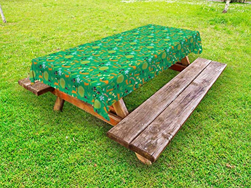 ABAKUHAUS Cartone Animato Tovaglia da Esterno, Doghouse Amici Puppy, Tovaglia da Picnic Lavabile Decorativa, 145 cm x 210 cm, Shamrock Verde Peach
