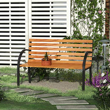 Outsunny Panca in Legno 2 Posti, Panchina da Esterno, Giardino, Balcone o Terrazzo 122x60x80cm, Nero e Color Legno