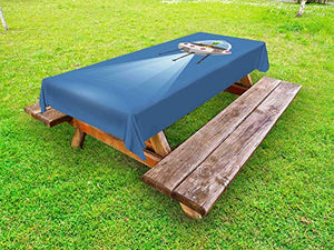 ABAKUHAUS Alieno Tovaglia da Esterno, Spaceship Extraterrestre, Tovaglia da Picnic Lavabile Decorativa, 145 cm x 210 cm, Viola Scuro Multicolor
