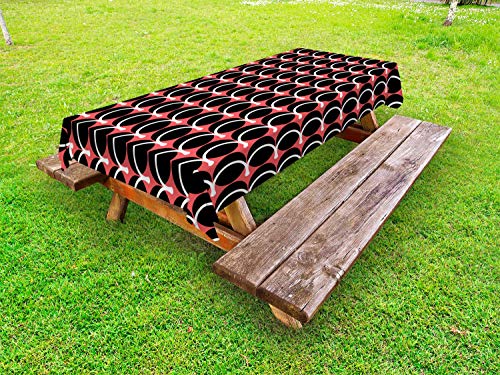 ABAKUHAUS Astratto Tovaglia da Esterno, Rotonda e Curvatura Strisce, Tovaglia da Picnic Lavabile Decorativa, 145 cm x 210 cm, Corallo Blu Ardesia