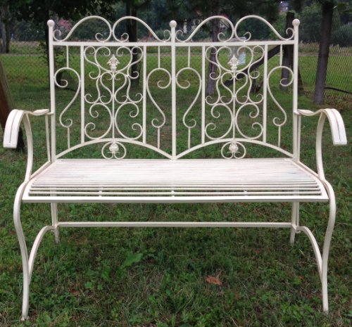 Clever-Deko Loverbank - Panchina da giardino in ferro battuto, colore: panna e bianco, in ferro battuto