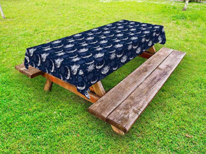 ABAKUHAUS Mezza Luna Tovaglia da Esterno, Mistico Sole Stelle, Tovaglia da Picnic Lavabile Decorativa, 145 cm x 305 cm, Viola Blu Blu Ceil