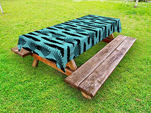 ABAKUHAUS Esotico Tovaglia da Esterno, Agave Sketch Motivi, Tovaglia da Picnic Lavabile Decorativa, 145 cm x 210 cm, Seafoam Antracite