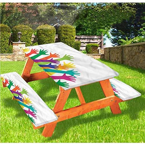 LEWIS FRANKLIN Tenda da doccia colorata per tavolo da picnic e panchina, tovaglia con bordo elastico, 60 x 170 cm, set da 3 pezzi per tavolo pieghevole