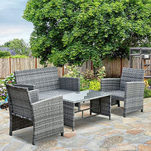 Outsunny Set Mobili 4 Pezzi Divanetto 2 Poltrone Tavolino da Giardino Metallo, Rattan 108.5 x 61.5 x76.5 cm