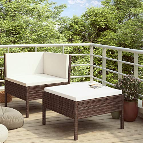 SKM Set Divani da Giardino 2 pz con Cuscini in Polyrattan Marrone (14.5kg)