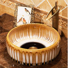 Jgophu - Lavabo da appoggio in porcellana artificiale, rotondo, in ceramica, ciotole decorative in ceramica marrone smaltato