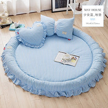 LoveHouse Tatami tappetini, Pieghevole Morbido Pelo Spesso Cotone coprimaterasso Letto Rotondo, tappeti Baby Play Mat Round Carpet Tenda Letto, Blue, Three-Piece Suit