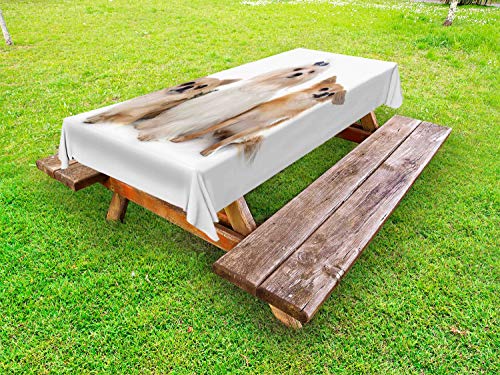 ABAKUHAUS Cucciolo Tovaglia da Esterno, Chihuahua e Maltese Dogs, Tovaglia da Picnic Lavabile Decorativa, 145 cm x 265 cm, Marrone Chiaro Bianco