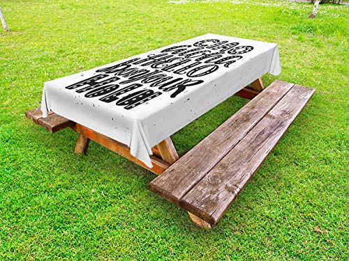 ABAKUHAUS Aloha Tovaglia da Esterno, Ciao in Diverse Lingue, Tovaglia da Picnic Lavabile Decorativa, 145 cm x 305 cm, Charcoal Grey Bianco