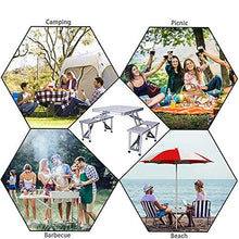 Pokem&Hent Tavolo e Sedia in Alluminio Pieghevole Portatile in Alluminio e Sedia con 4 posti per Campeggio Picnic Party Silver