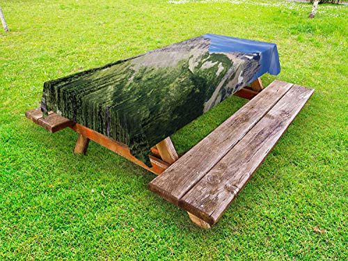 ABAKUHAUS Paesaggio Tovaglia da Esterno, Alte Montagne e foreste, Tovaglia da Picnic Lavabile Decorativa, 145 cm x 210 cm, Olive Green Multicolor