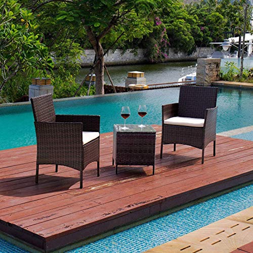 N/Z Attrezzature quotidiane Set di mobili per Portico da Patio 3 Pezzi Sedie in Vimini in Rattan PE con Tavolo Set di mobili da Giardino per Esterni Sedia in Rattan da Giardino