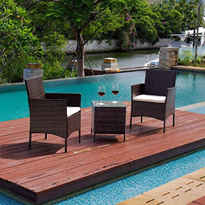 N/Z Attrezzature quotidiane Set di mobili per Portico da Patio 3 Pezzi Sedie in Vimini in Rattan PE con Tavolo Set di mobili da Giardino per Esterni Sedia in Rattan da Giardino
