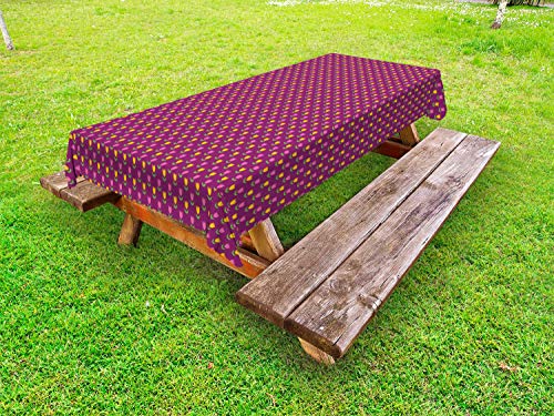 ABAKUHAUS Fiore Tovaglia da Esterno, Cartoonish Design Tulipani, Tovaglia da Picnic Lavabile Decorativa, 145 cm x 265 cm, Scuro Magenta Rosa