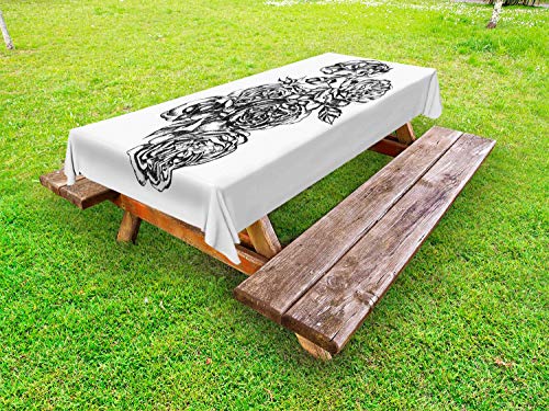 ABAKUHAUS Floreale Tovaglia da Esterno, Fiori Arrangement, Tovaglia da Picnic Lavabile Decorativa, 145 cm x 265 cm, Charcoal Grey And White
