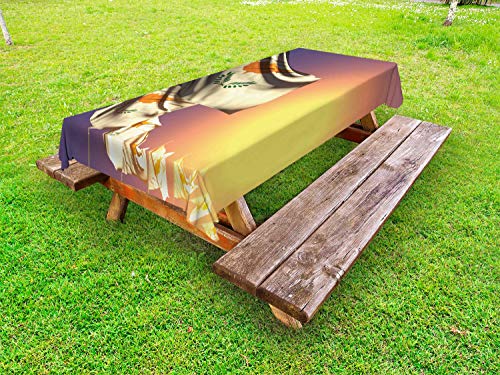 ABAKUHAUS Cipro Tovaglia da Esterno, Bandiere Sud ciprioti Waving, Tovaglia da Picnic Lavabile Decorativa, 145 cm x 305 cm, Pallida Melanzane e Multicolore