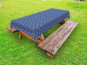 ABAKUHAUS Arte Popolare Tovaglia da Esterno, Talavera Tile Come Modello, Tovaglia da Picnic Lavabile Decorativa, 145 cm x 305 cm, Scuro Cielo Blu e Bianco