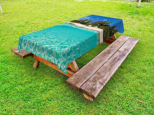 ABAKUHAUS Colorato Tovaglia da Esterno, Virgin Gorda Island Beach, Tovaglia da Picnic Lavabile Decorativa, 145 cm x 265 cm, Cobalt Blue Aqua e Smeraldo