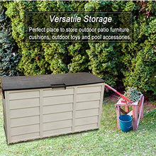 ZAQI Baule da Esterno Armadio Giardino Panca Scatola Porta Attrezzi da Giardino, Anti-UV Marrone Antipioggia Contenitore di plastica, Ingresso Garage Cortile Organizer Rettangolare