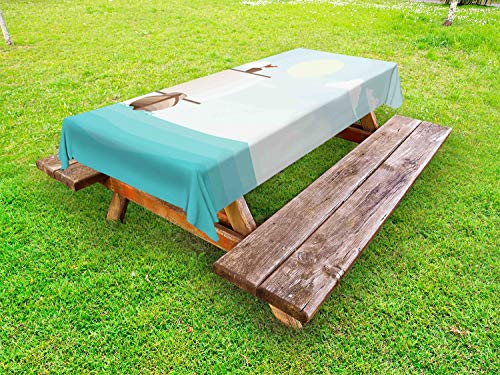 ABAKUHAUS Blu Nautico Tovaglia da Esterno, Barca a Vela nell'Oceano, Tovaglia da Picnic Lavabile Decorativa, 145 cm x 305 cm, Umber Seafoam Pale Blue