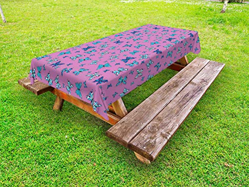 ABAKUHAUS Blu e Rosa Tovaglia da Esterno, Farfalle, Tovaglia da Picnic Lavabile Decorativa, 145 cm x 265 cm, Multicolore