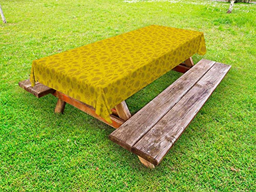 ABAKUHAUS Botanico Tovaglia da Esterno, Retro Style Garden, Tovaglia da Picnic Lavabile Decorativa, 145 cm x 305 cm, Khaki Giallo
