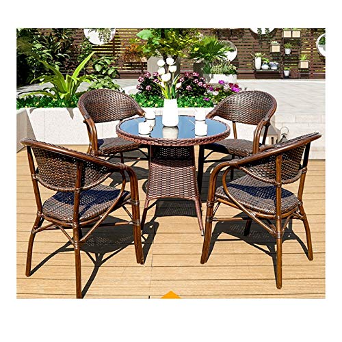 HLZY Tavolo in Vimini in Rattan mobili in Patio e Set Sedia, Patio Mobili da Giardino Tavolo e sedie Set Patio Rattan Tavolo da Pranzo Set da Tavolo in Vimini Weave Tavolino da caffè Patio (4 Pezzi)